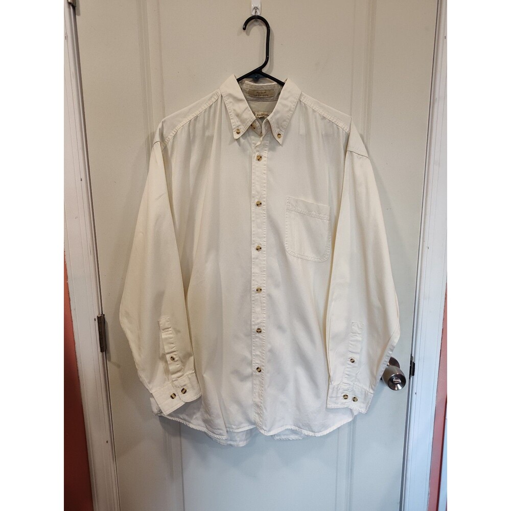 Men's Outdoor Outfitters Long Sleeve Button Up Shirt Cream Large Cotton